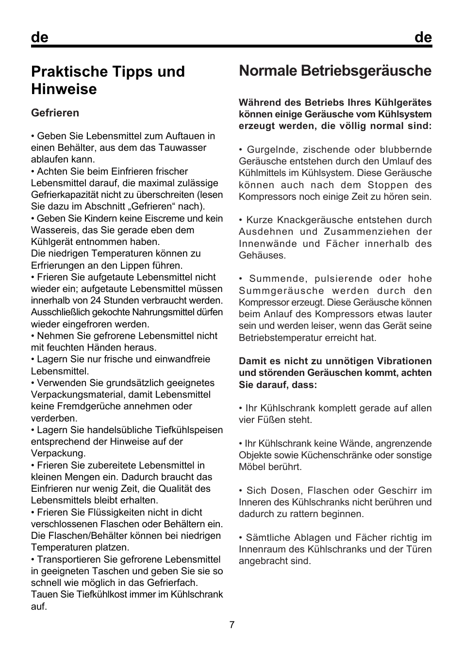 De praktische tipps und hinweise, Normale betriebsgeräusche | Beko FSE 1072 User Manual | Page 23 / 64