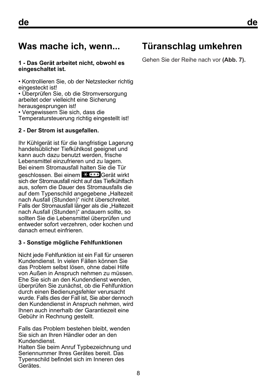 De was mache ich, wenn, Türanschlag umkehren | Beko FSE 1072 User Manual | Page 24 / 64