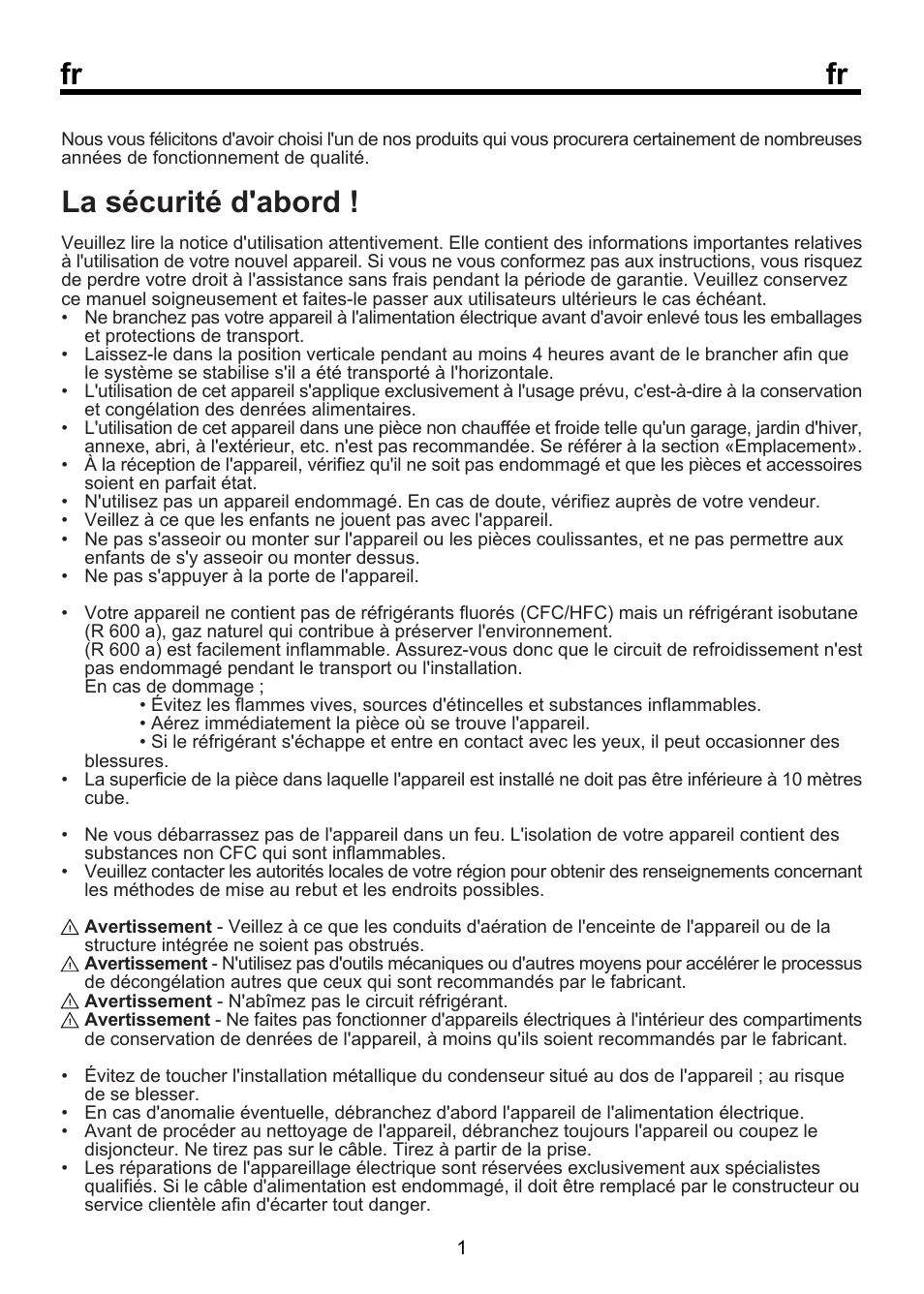 La sécurité d'abord | Beko FSE 1072 User Manual | Page 26 / 64