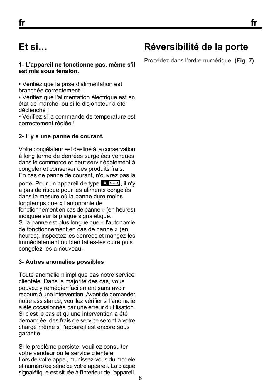 Fr et si, Réversibilité de la porte | Beko FSE 1072 User Manual | Page 33 / 64