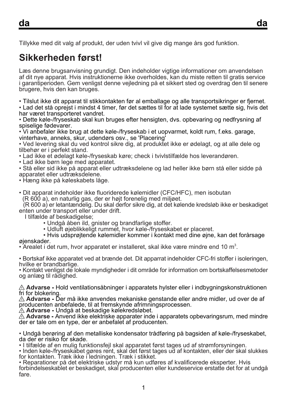 Sikkerheden først | Beko FSE 1072 User Manual | Page 35 / 64