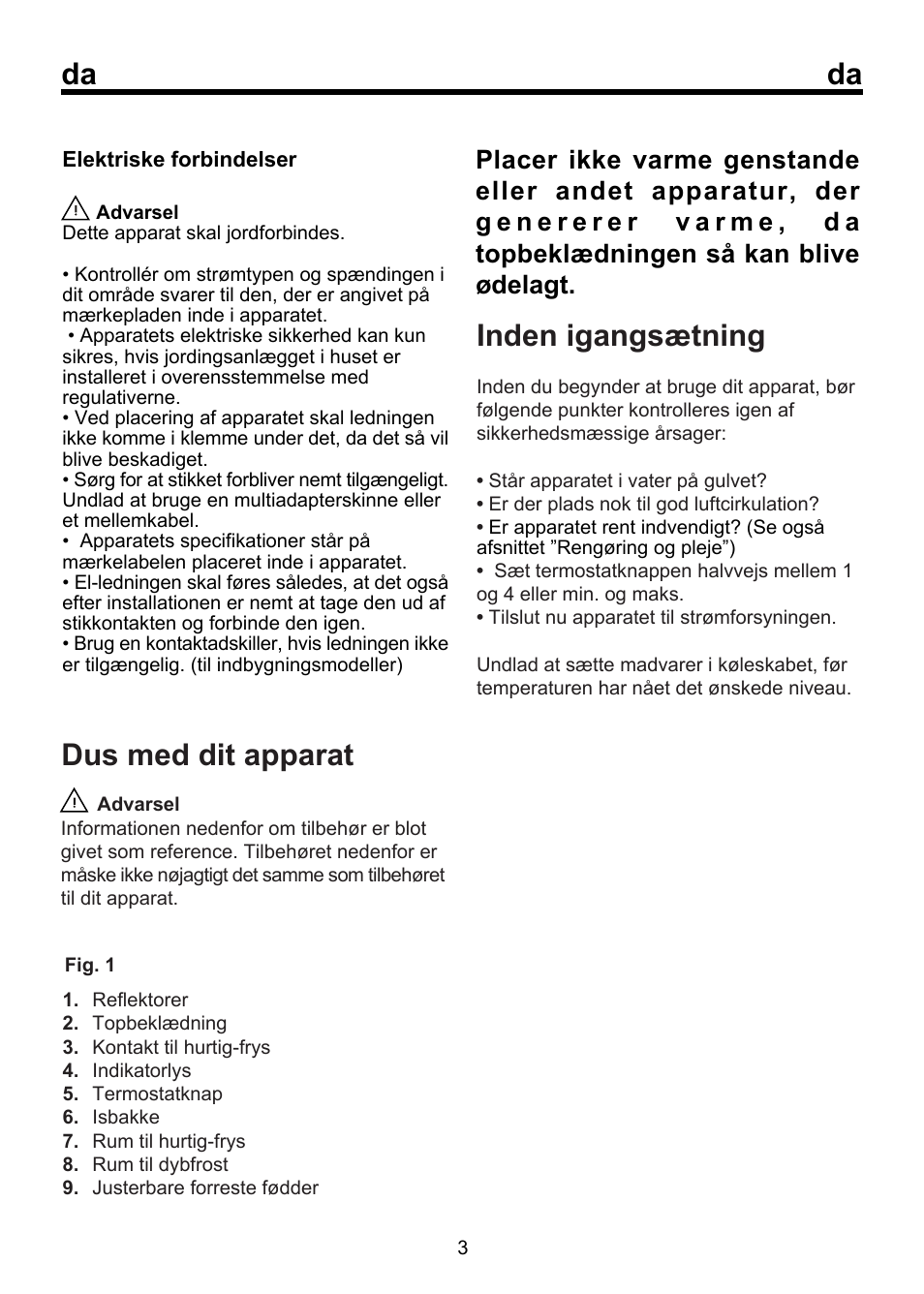 Dus med dit apparat, Inden igangsætning | Beko FSE 1072 User Manual | Page 37 / 64