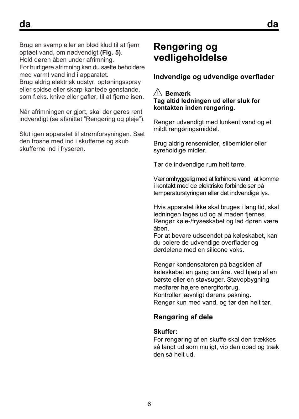 Da rengøring og vedligeholdelse | Beko FSE 1072 User Manual | Page 40 / 64