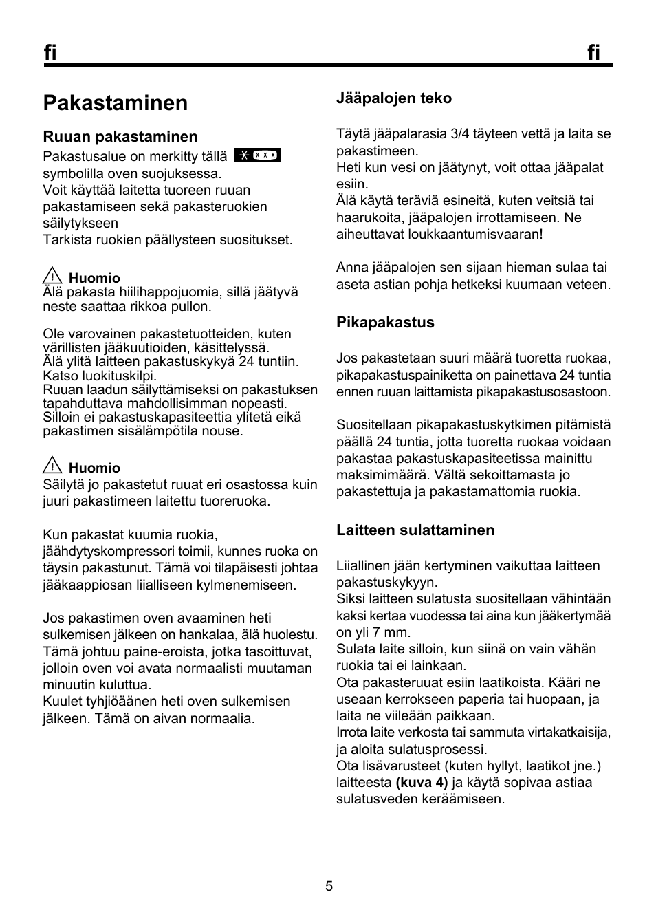 Pakastaminen | Beko FSE 1072 User Manual | Page 48 / 64