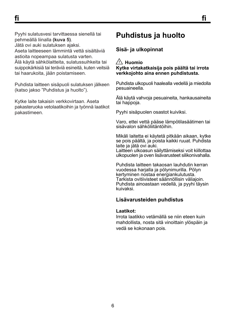 Fi puhdistus ja huolto | Beko FSE 1072 User Manual | Page 49 / 64