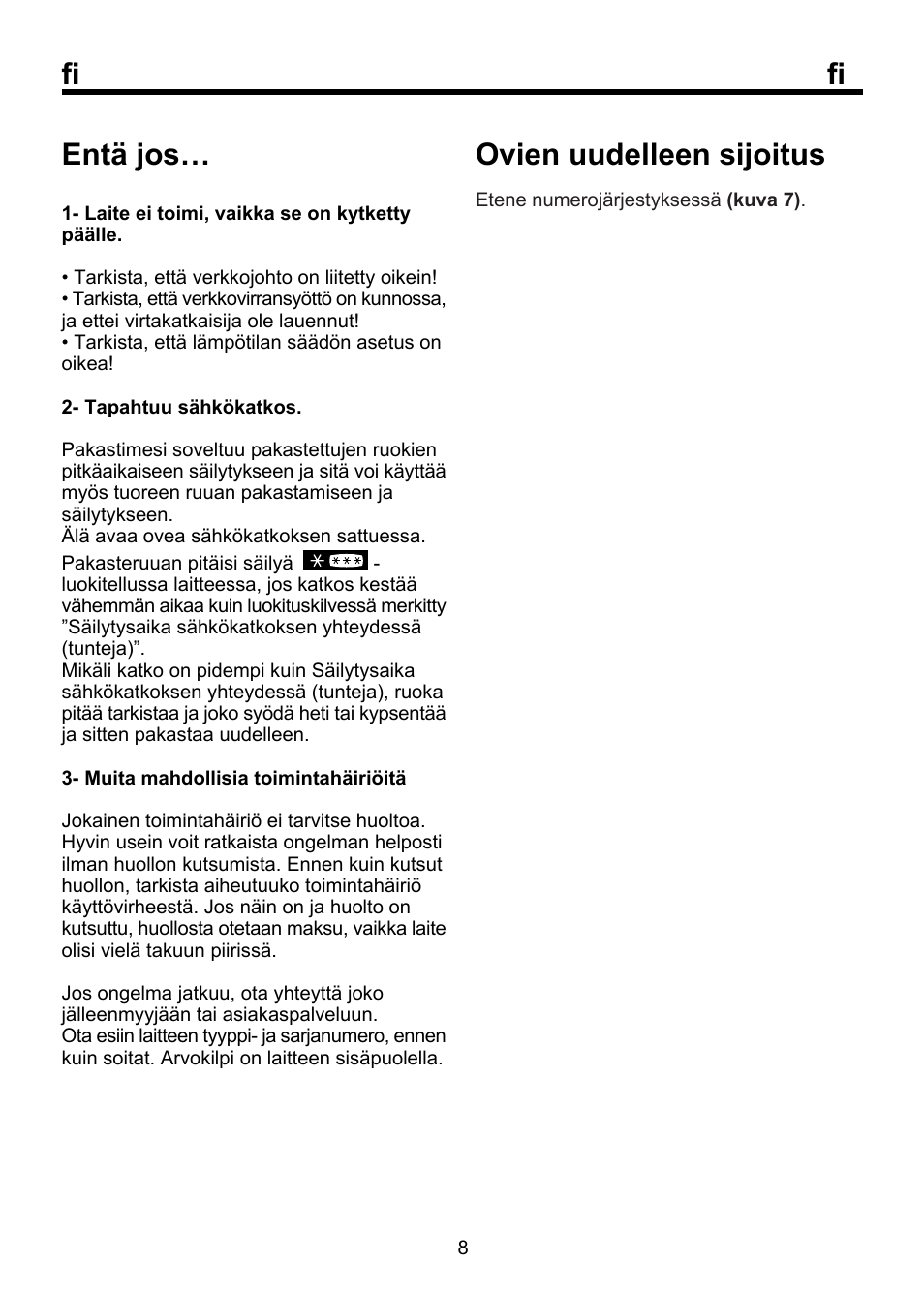 Fi entä jos, Ovien uudelleen sijoitus | Beko FSE 1072 User Manual | Page 51 / 64