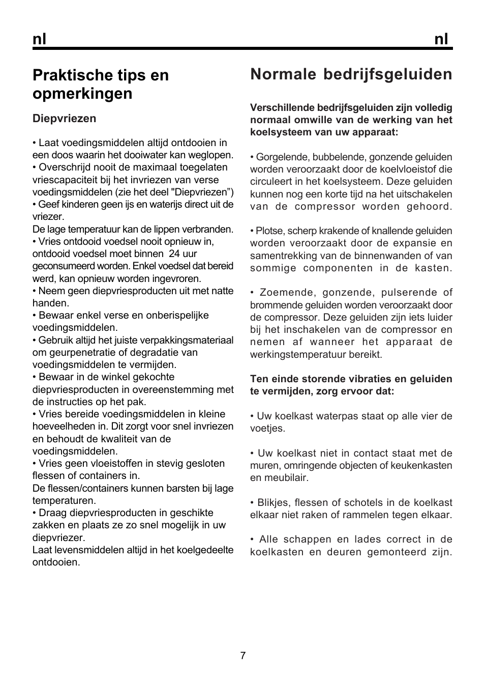 Nl praktische tips en opmerkingen, Normale bedrijfsgeluiden | Beko FSE 1072 User Manual | Page 59 / 64