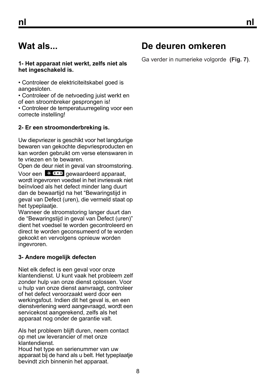 Nl wat als, De deuren omkeren | Beko FSE 1072 User Manual | Page 60 / 64