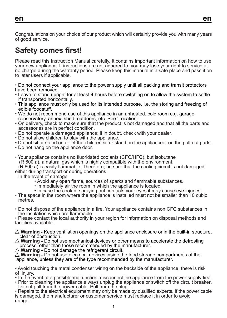 Safety comes first | Beko FSE 1072 User Manual | Page 8 / 64