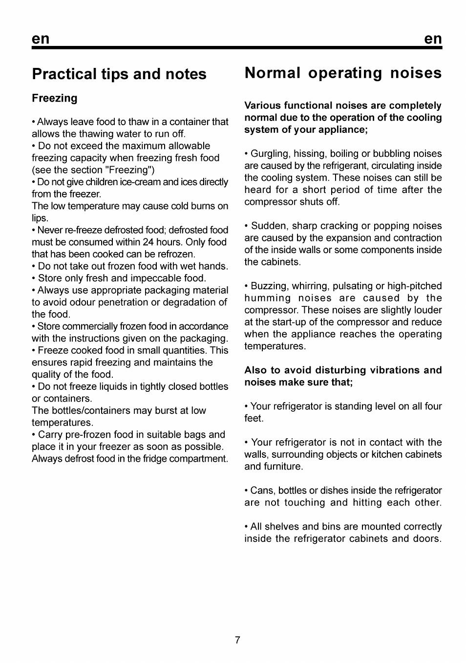 Practical tips and notes, Freezing, Normal operating noises | Beko FSE 1073 User Manual | Page 14 / 64