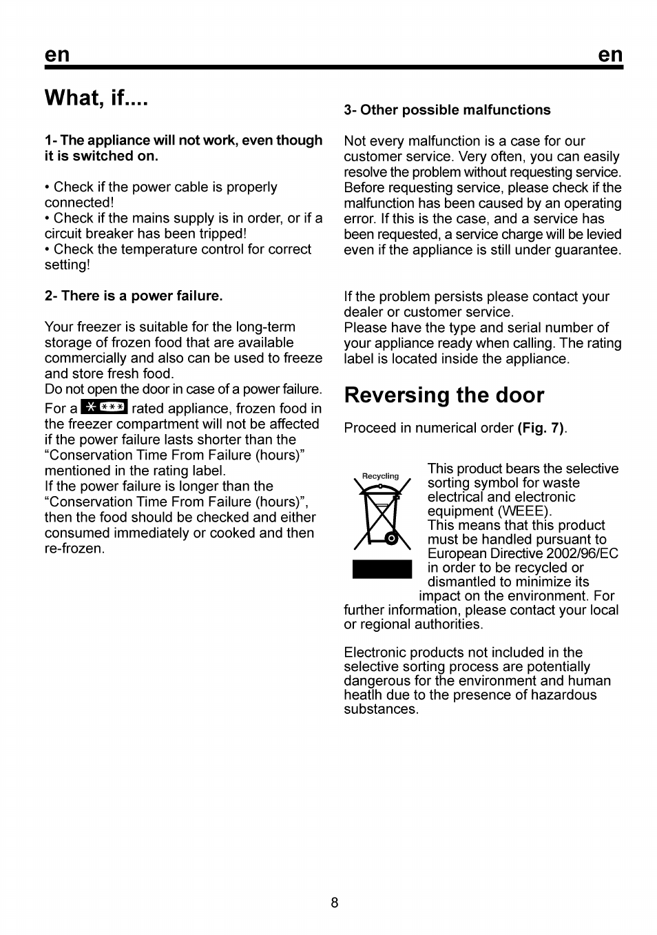 Reversing the door, En what, if | Beko FSE 1073 User Manual | Page 15 / 64