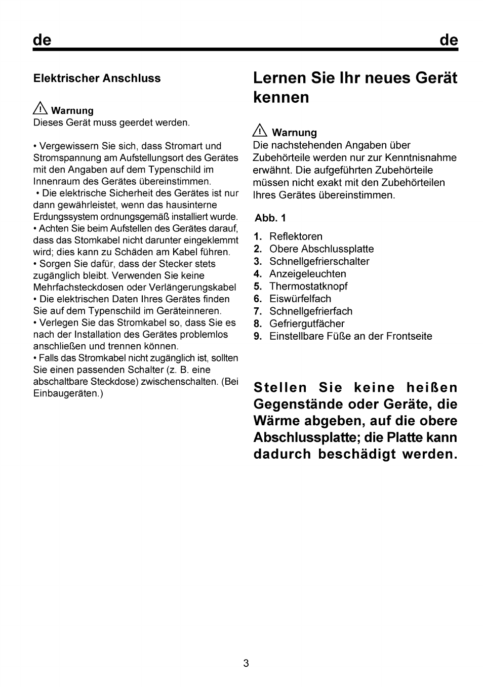 Elektrischer anschluss, Lernen sie ihr neues gerät kennen, Lernen sie ihr neues gerät kennen...../3 | Beko FSE 1073 User Manual | Page 19 / 64