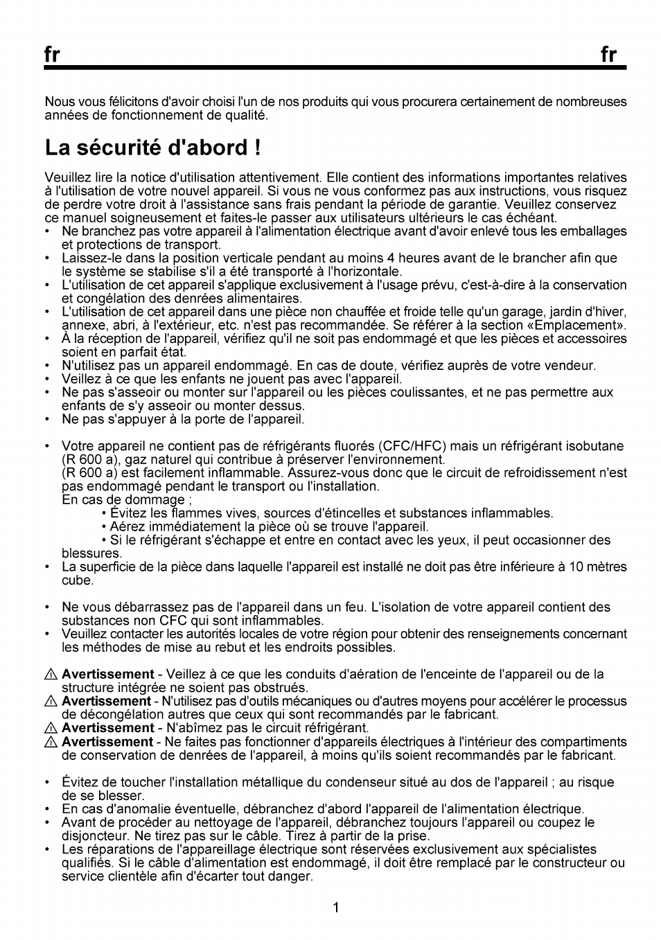La sécurité d'abord | Beko FSE 1073 User Manual | Page 26 / 64
