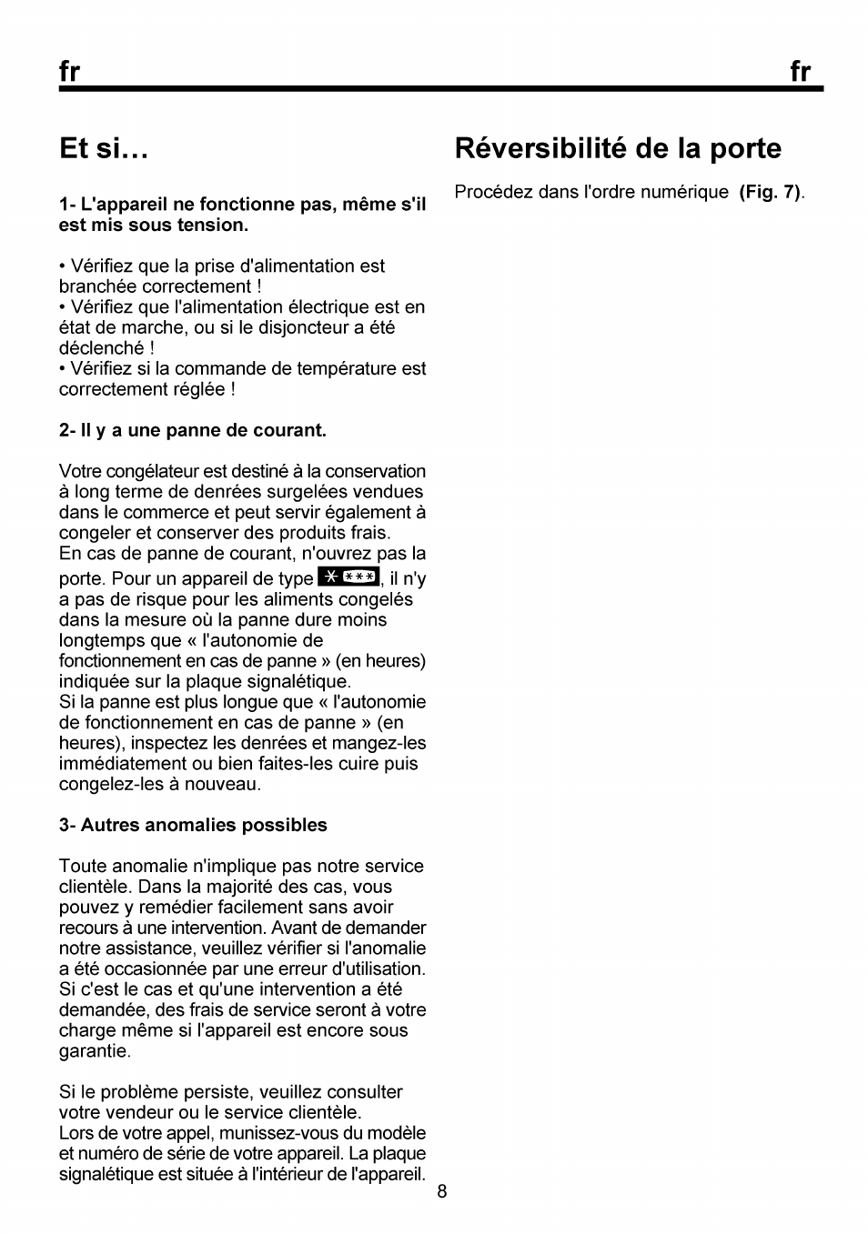 Et si, Réversibilité de la porte, Fr et si | Beko FSE 1073 User Manual | Page 33 / 64