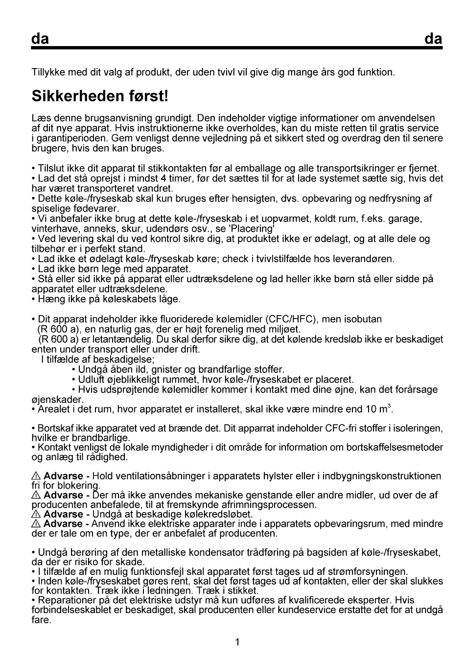 Sikkerheden forst | Beko FSE 1073 User Manual | Page 35 / 64