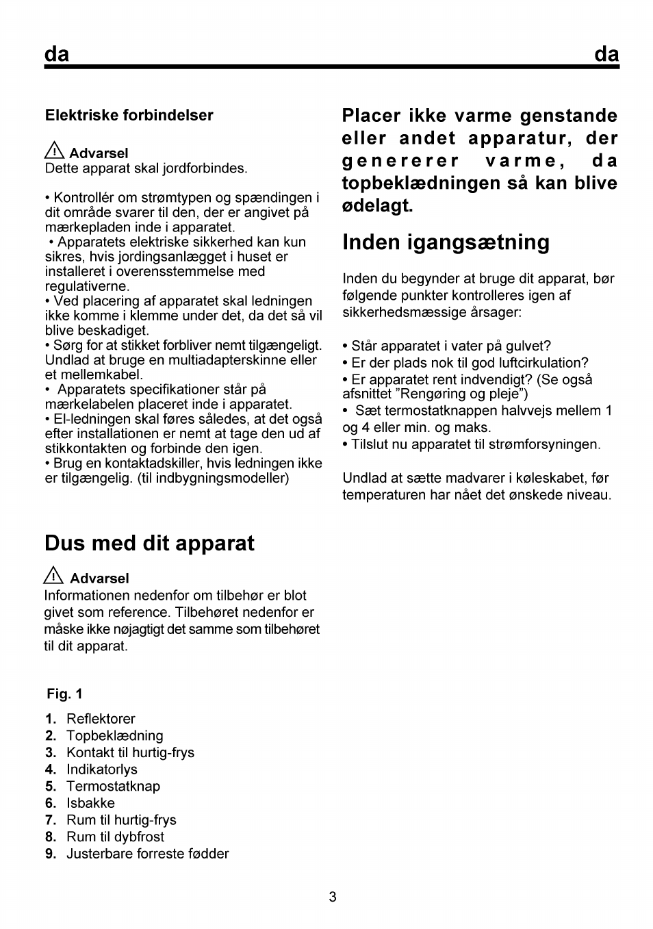 Elektriske forbindelser, Inden igangsætning, Dus med dit apparat | Beko FSE 1073 User Manual | Page 37 / 64