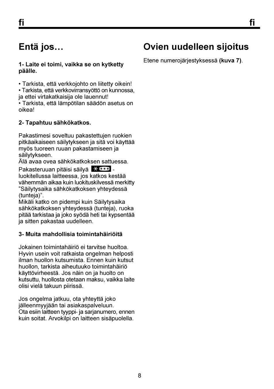 Enta jos, Ovien uudelieen sijoitus, Fi enta jos | Beko FSE 1073 User Manual | Page 51 / 64