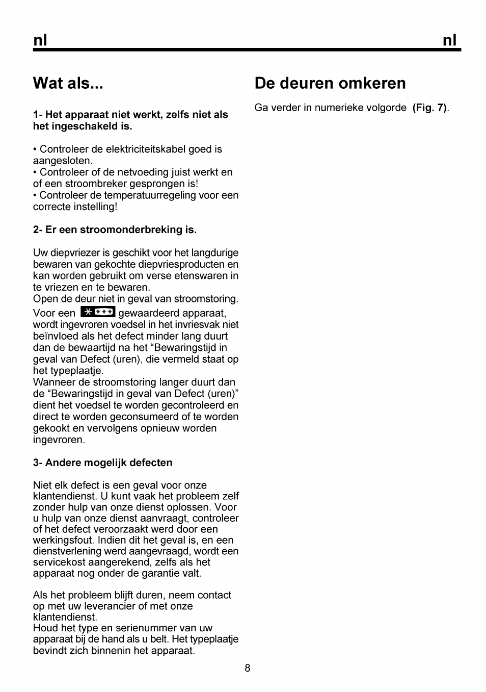 Wat als, De deuren omkeren, Nl wat als | Beko FSE 1073 User Manual | Page 60 / 64