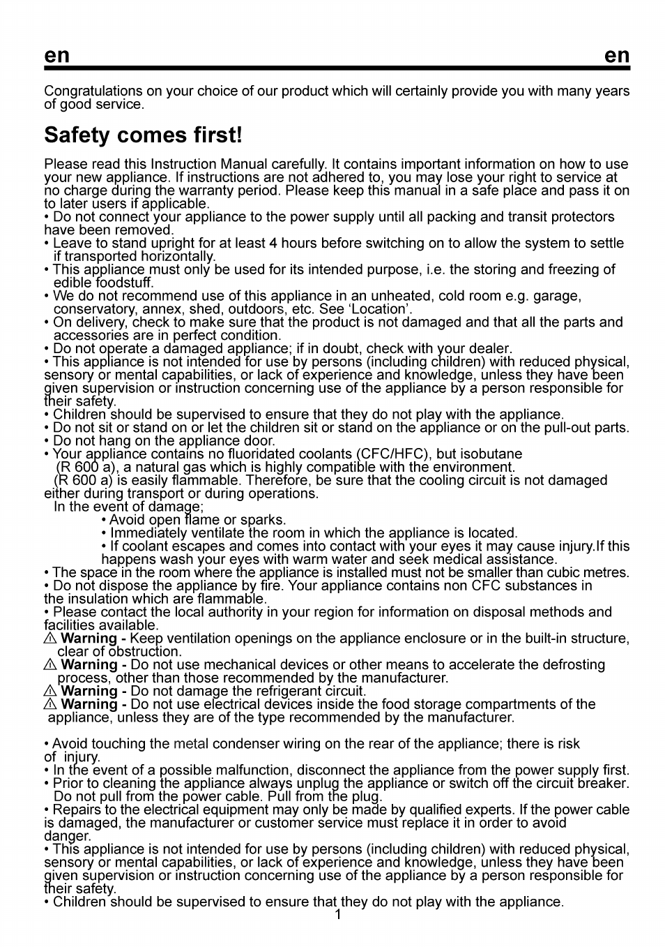 Safety comes first | Beko FSE 1073 User Manual | Page 8 / 64