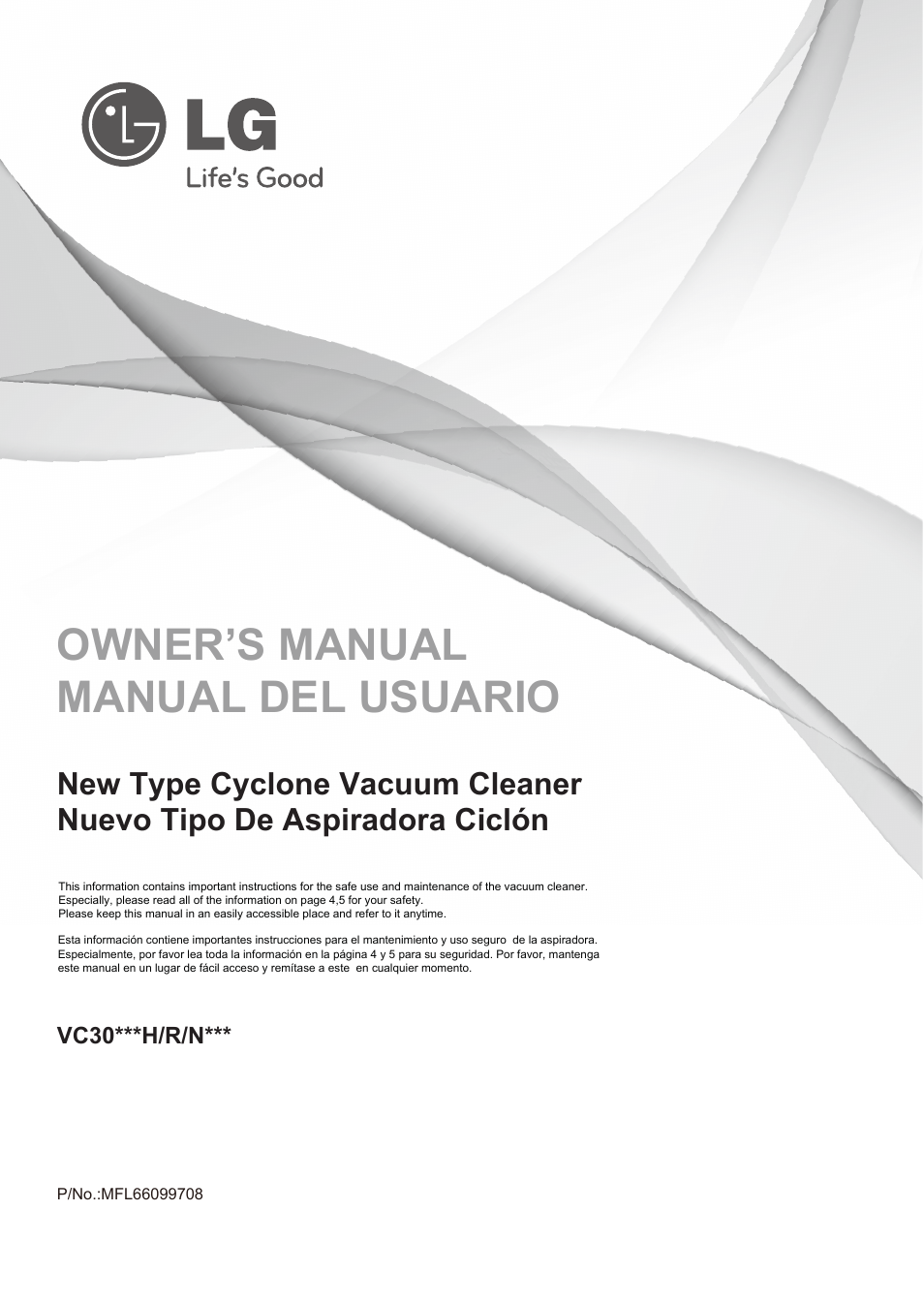 Owner’s manual manual del usuario, New type cyclone vacuum cleaner, Nuevo tipo de aspiradora ciclón | LG VC3016NRTQ User Manual | Page 2 / 25