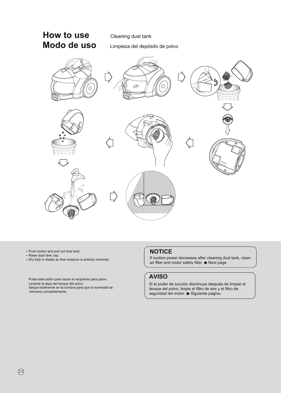 How to use, Modo de uso, Notice | Aviso | LG VC3016NRTQ User Manual | Page 21 / 25