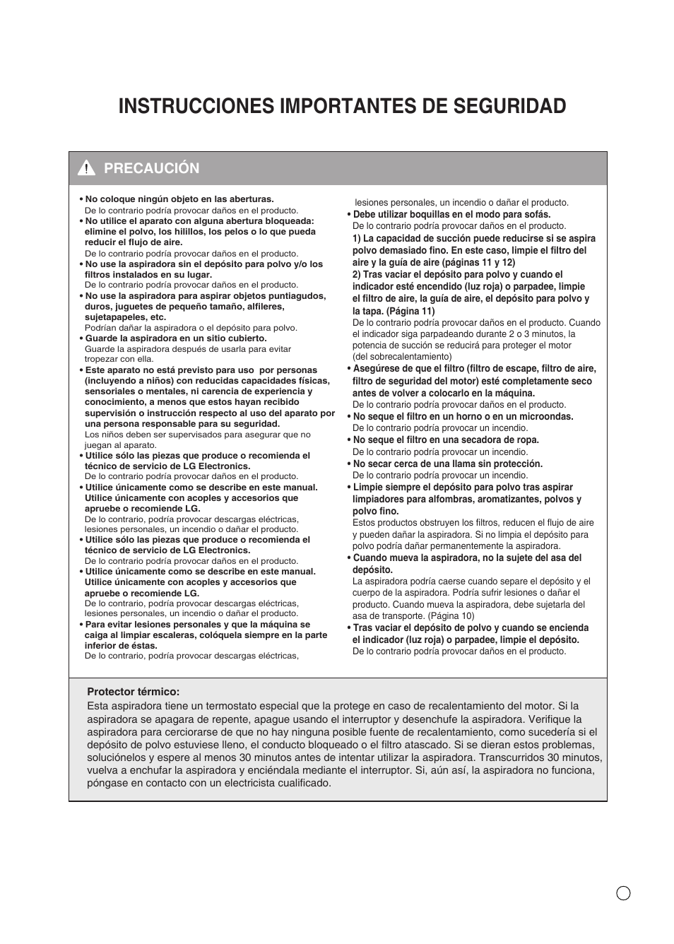 Instrucciones importantes de seguridad, Precaución | LG VC3016NRTQ User Manual | Page 8 / 25