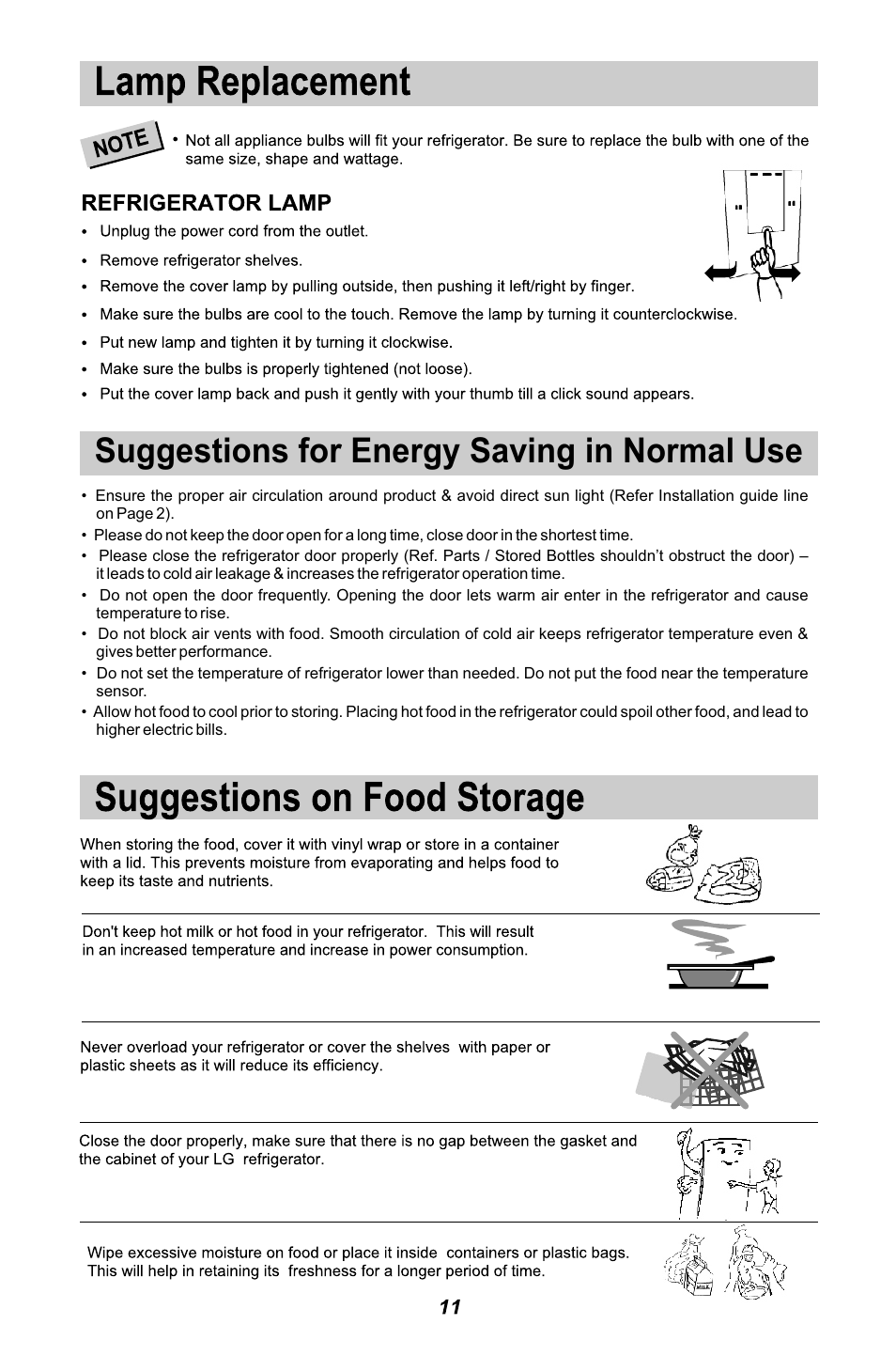 Suggestions for energy saving in normal use | LG GR3421W User Manual | Page 12 / 48