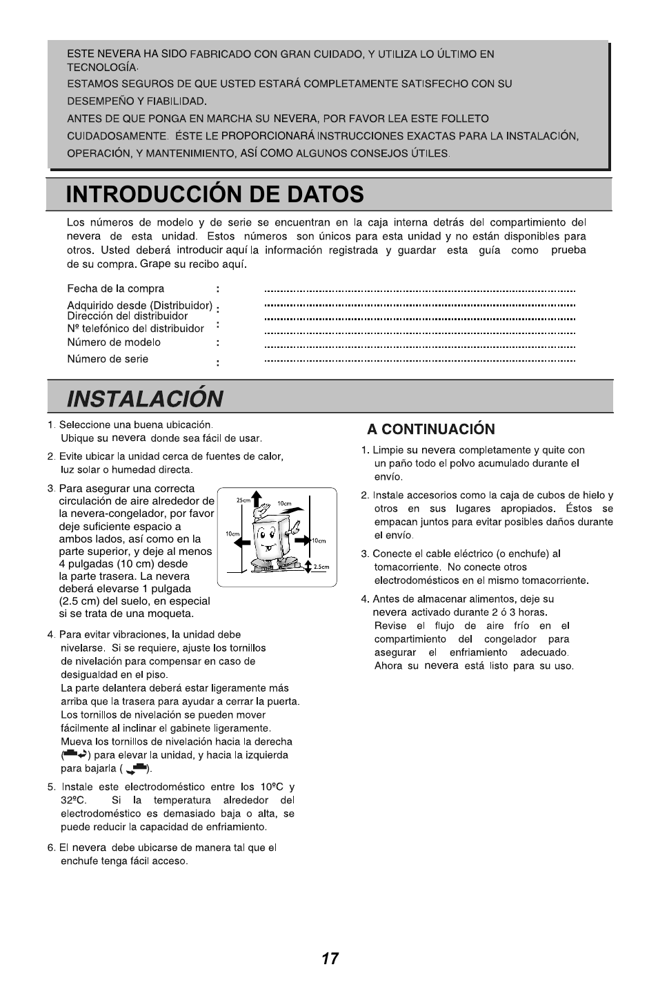 Introducción de datos | LG GR3421W User Manual | Page 18 / 48