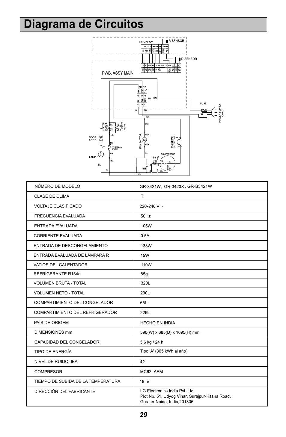 Diagrama de circuitos | LG GR3421W User Manual | Page 30 / 48