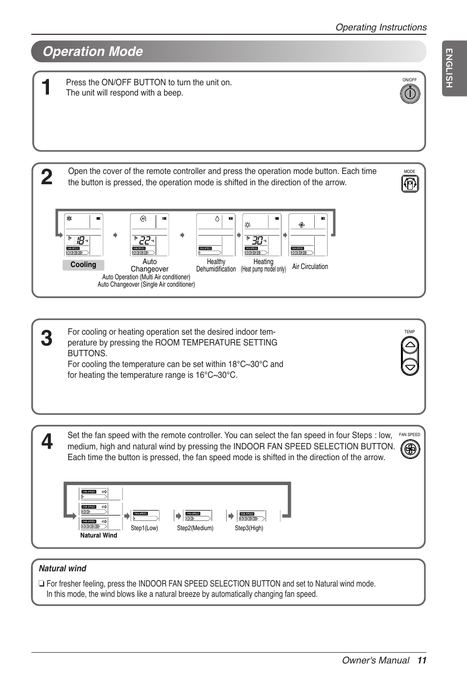 Operation mode | LG CC07AWV User Manual | Page 11 / 381