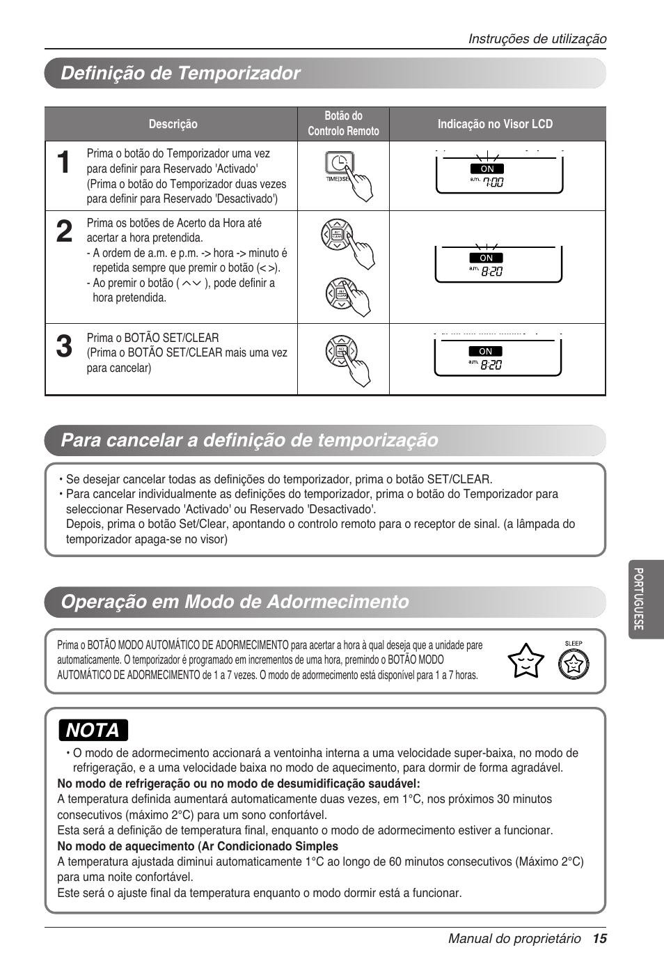 Nota, Operação em modo de adormecimento | LG CC07AWV User Manual | Page 135 / 381