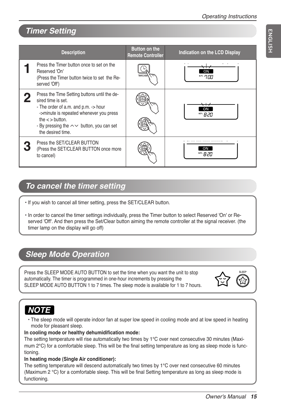 Sleep mode operation | LG CC07AWV User Manual | Page 15 / 381
