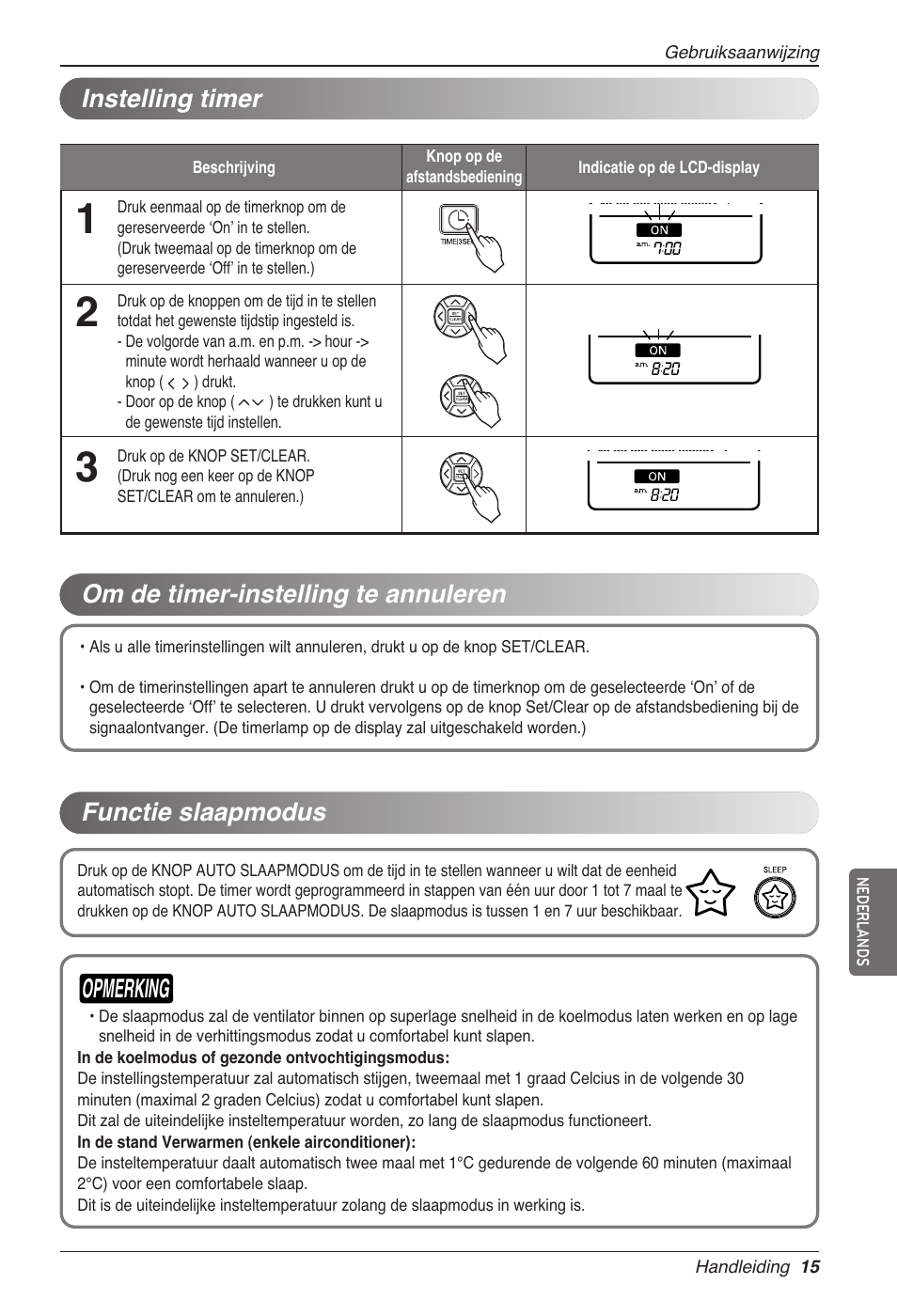 Opmerking, Functie slaapmodus | LG CC07AWV User Manual | Page 155 / 381