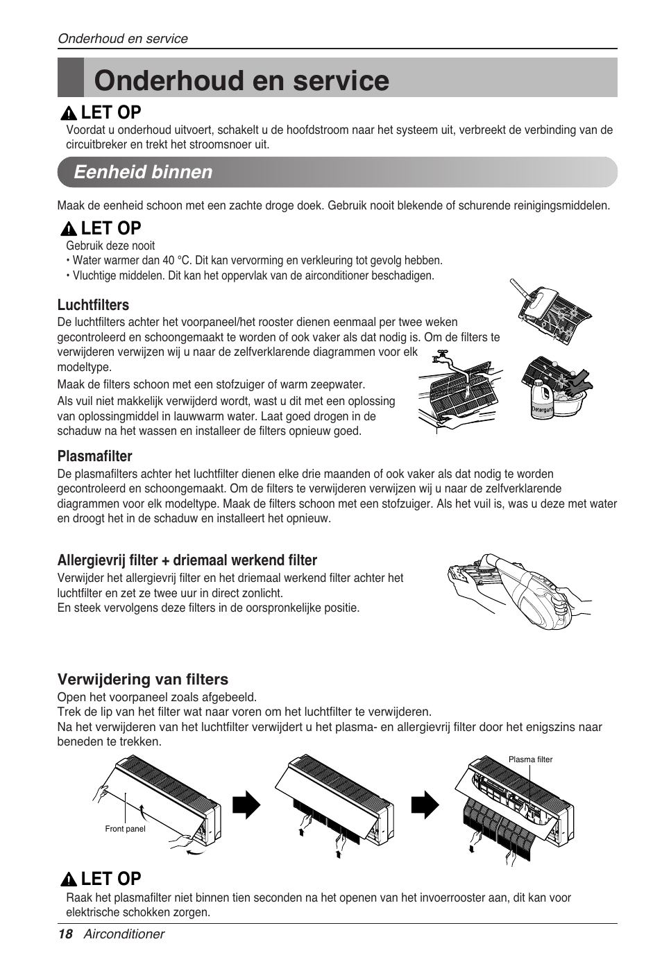 Onderhoud en service, Let op, Eenheid binnen | LG CC07AWV User Manual | Page 158 / 381