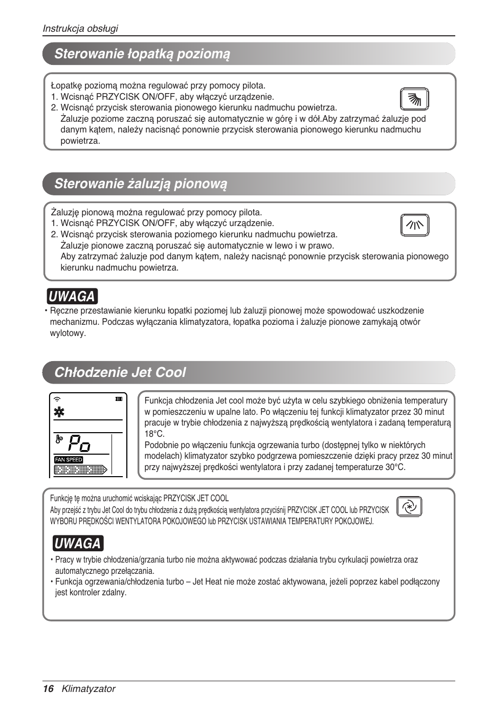 Uwaga, Chłodzenie jet cool | LG CC07AWV User Manual | Page 176 / 381