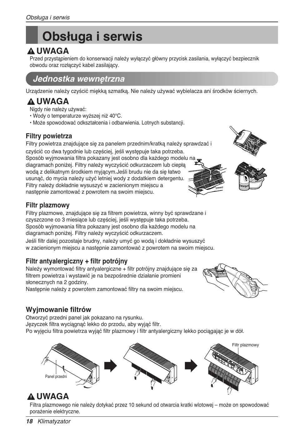 Obsługa i serwis, Uwaga, Jednostka wewnętrzna | LG CC07AWV User Manual | Page 178 / 381