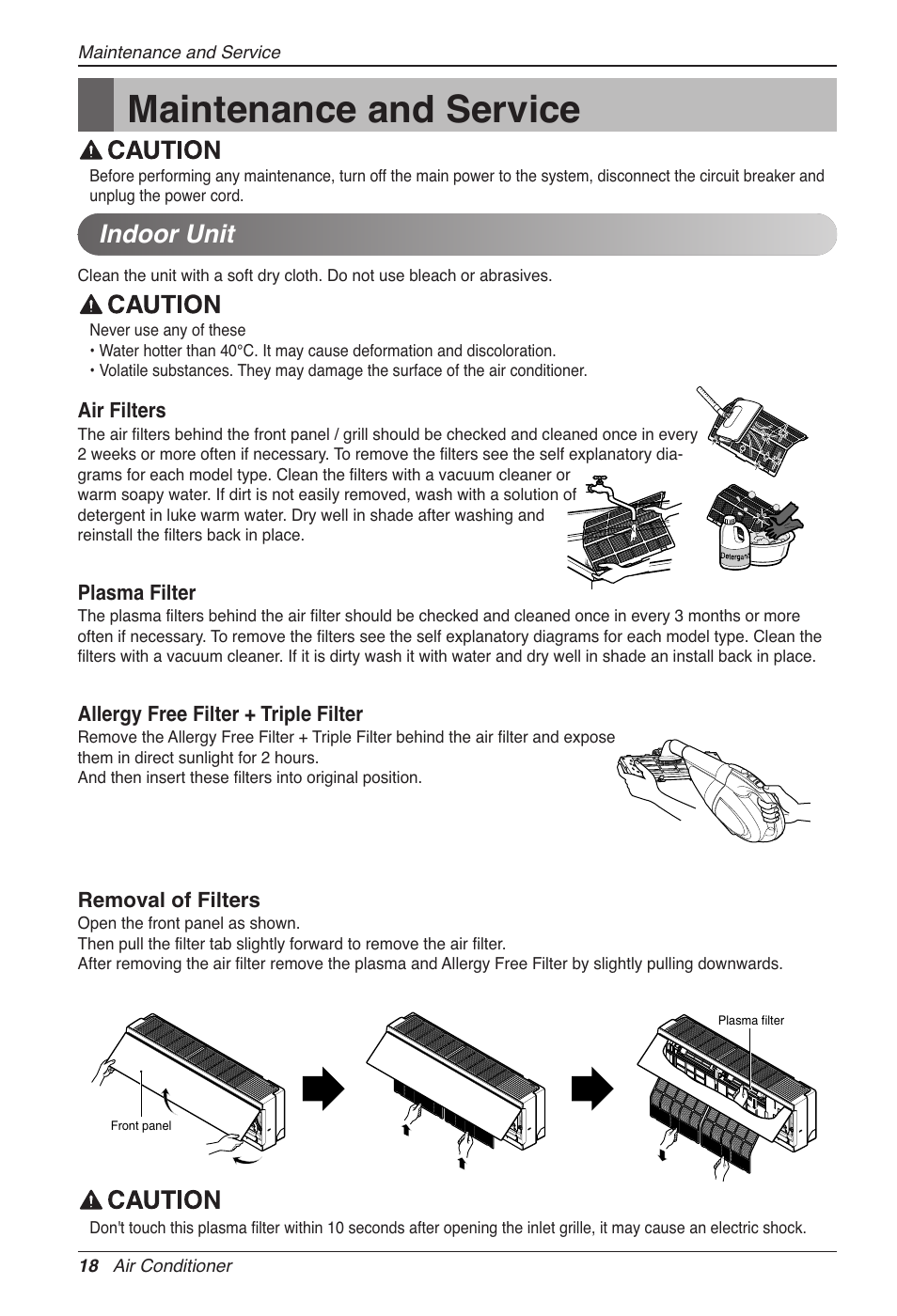 Maintenance and service, Indoor unit | LG CC07AWV User Manual | Page 18 / 381