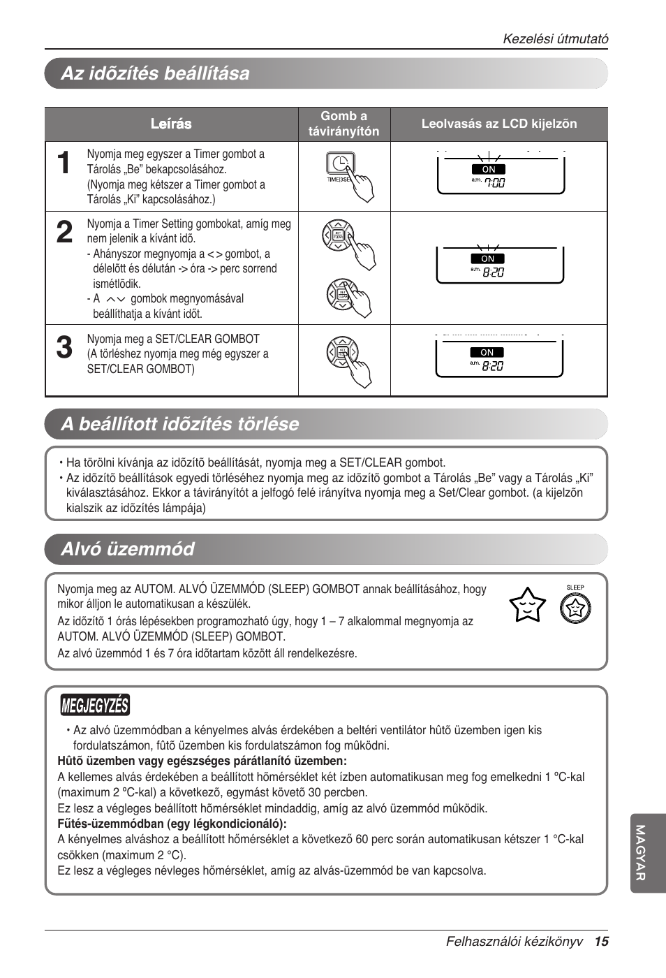 Alvó üzemmód | LG CC07AWV User Manual | Page 195 / 381
