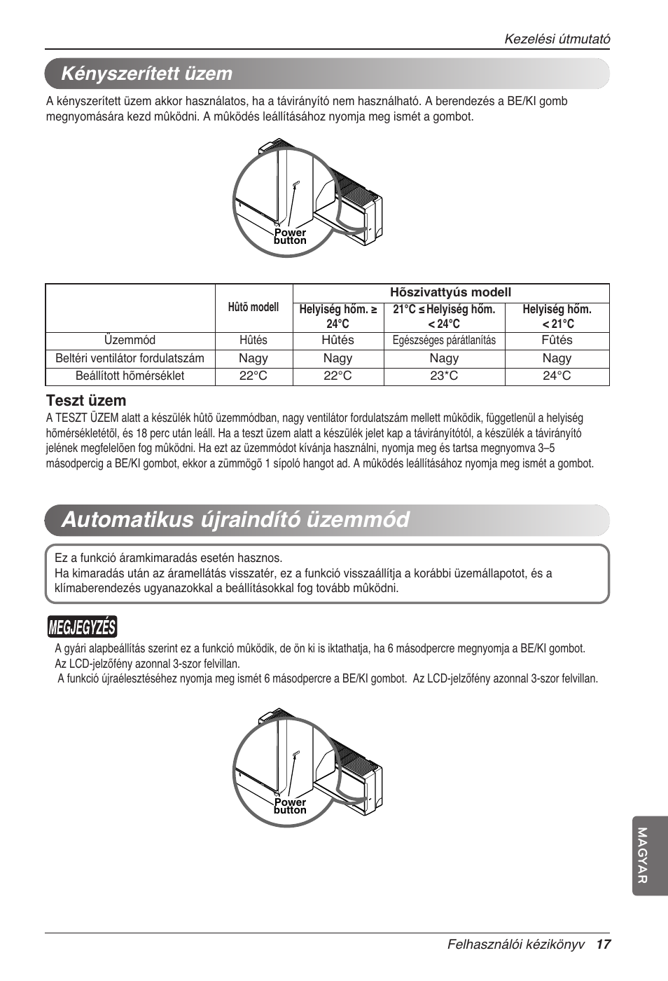 Automatikus újraindító üzemmód, Kényszerített üzem, Teszt üzem | LG CC07AWV User Manual | Page 197 / 381