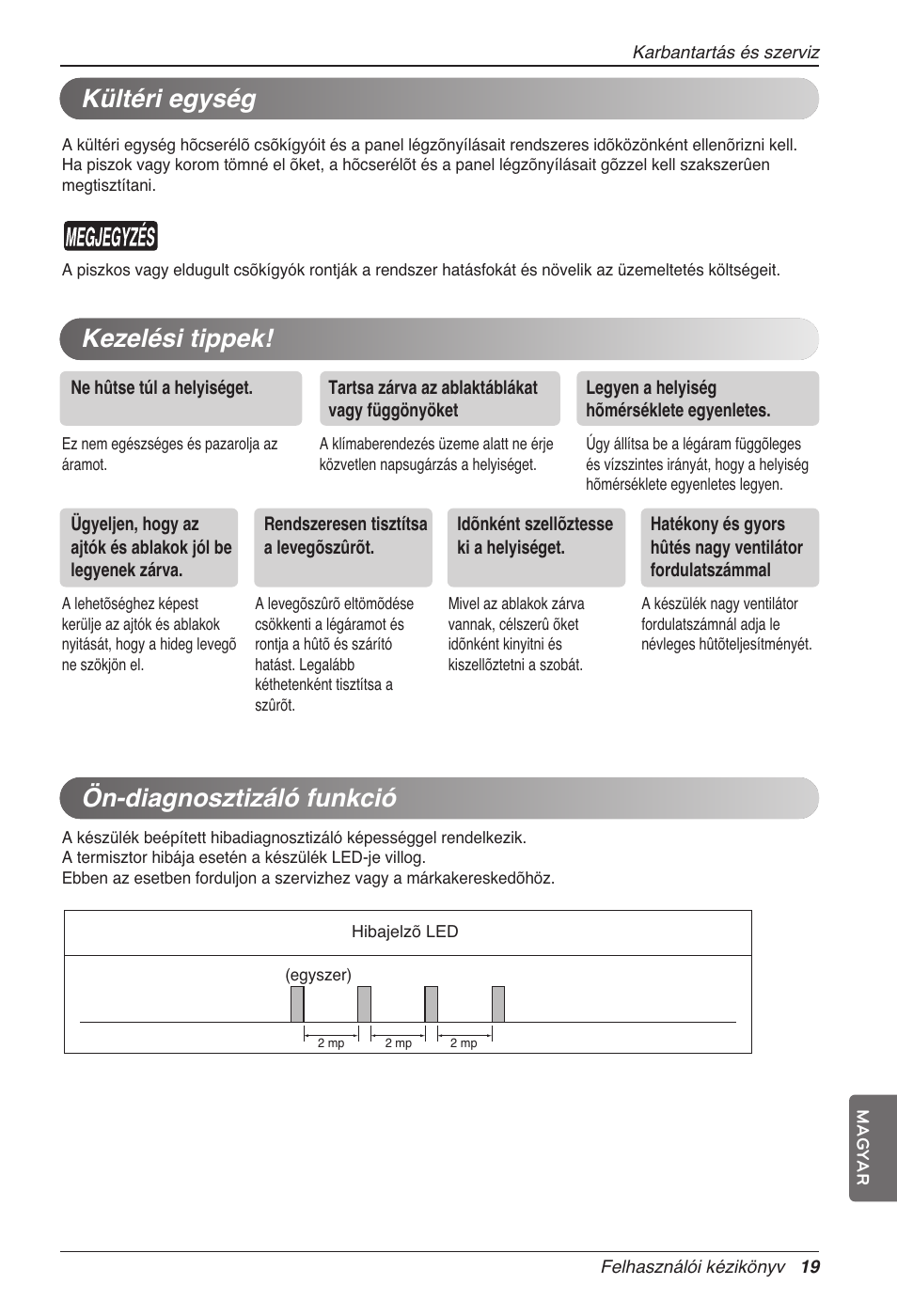 Kültéri egység, Kezelési tippek! ön-diagnosztizáló funkció | LG CC07AWV User Manual | Page 199 / 381