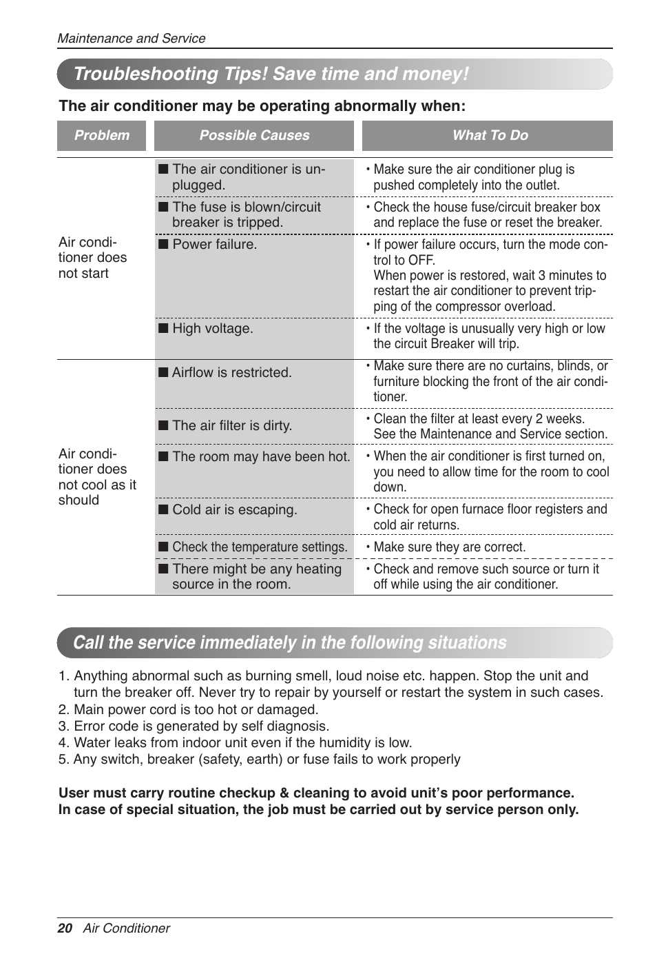 Troubleshooting tips! save time and money | LG CC07AWV User Manual | Page 20 / 381