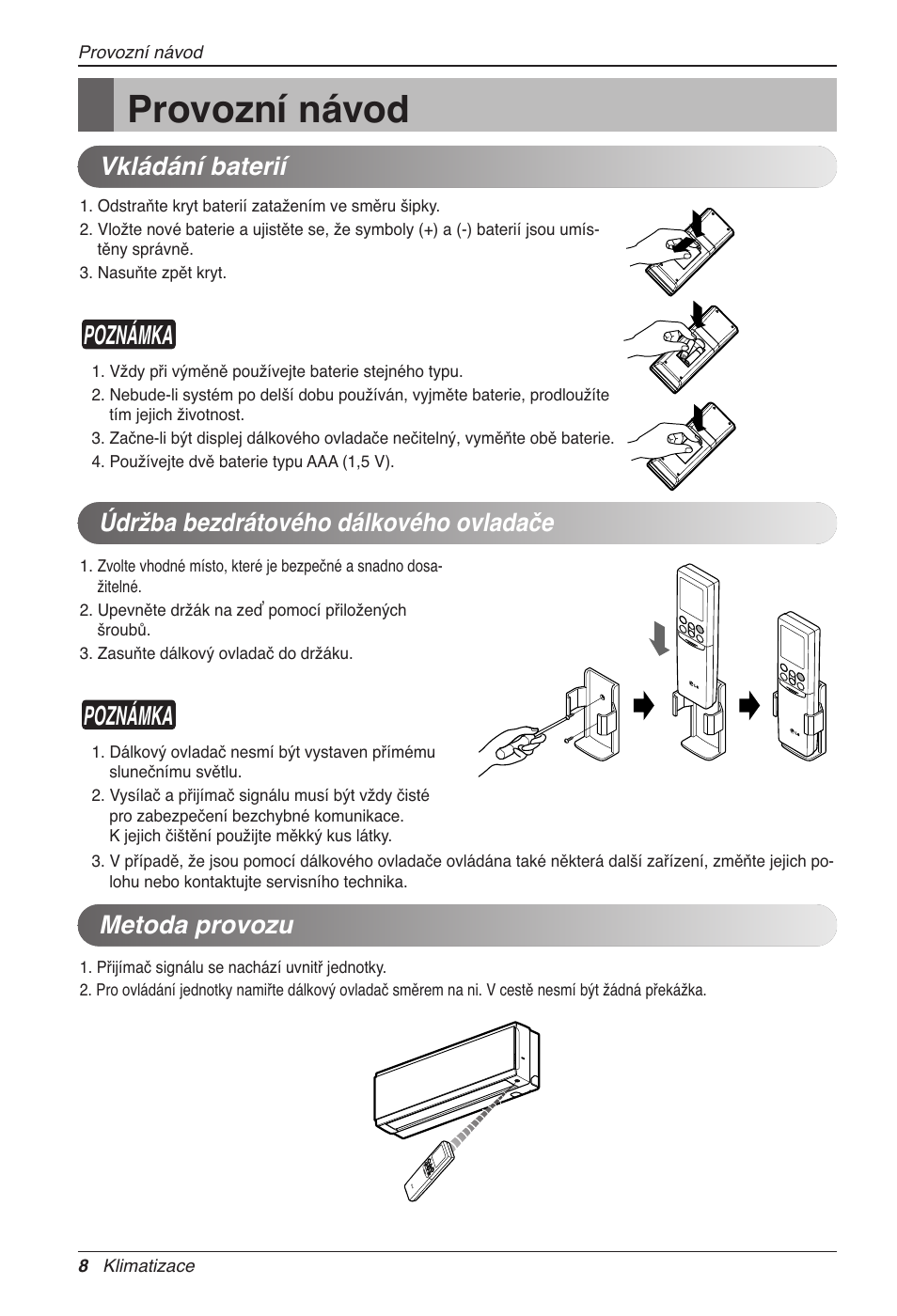 Provozní návod, Poznámka, Metoda provozu | LG CC07AWV User Manual | Page 208 / 381