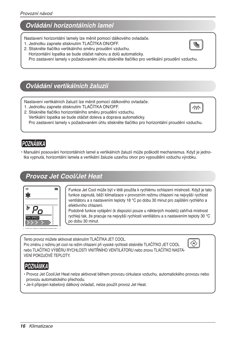 Poznámka, Provoz jet cool/jet heat | LG CC07AWV User Manual | Page 216 / 381