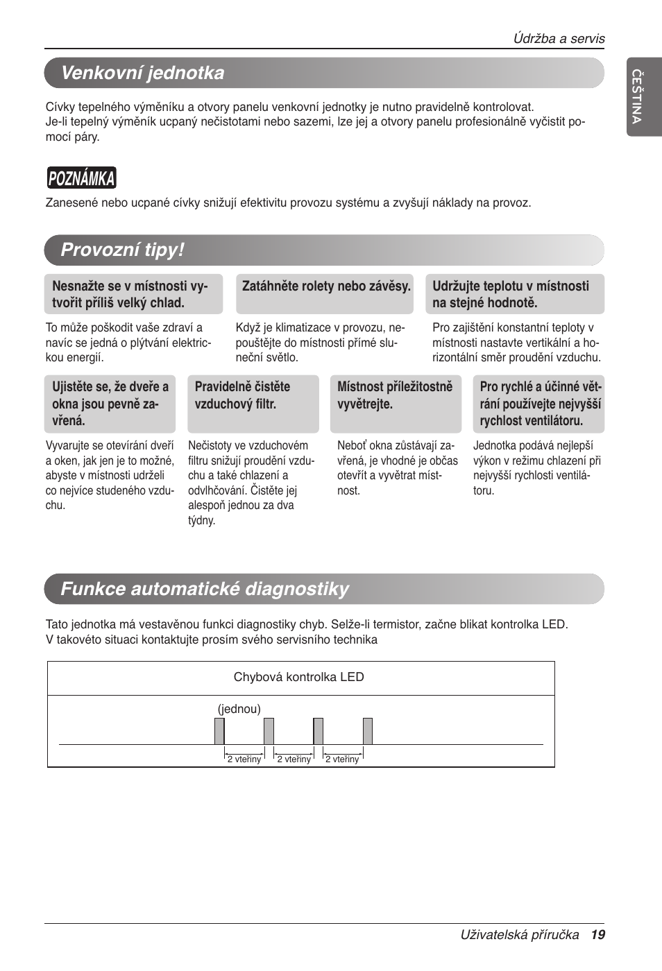 Poznámka, Venkovní jednotka, Provozní tipy! funkce automatické diagnostiky | LG CC07AWV User Manual | Page 219 / 381