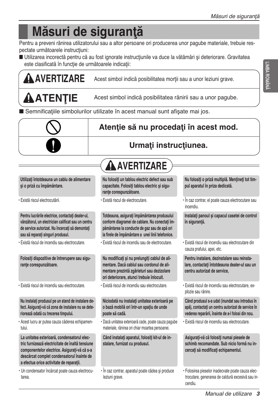 Măsuri de siguranţă, Avertizare atenţie, Avertizare | LG CC07AWV User Manual | Page 223 / 381