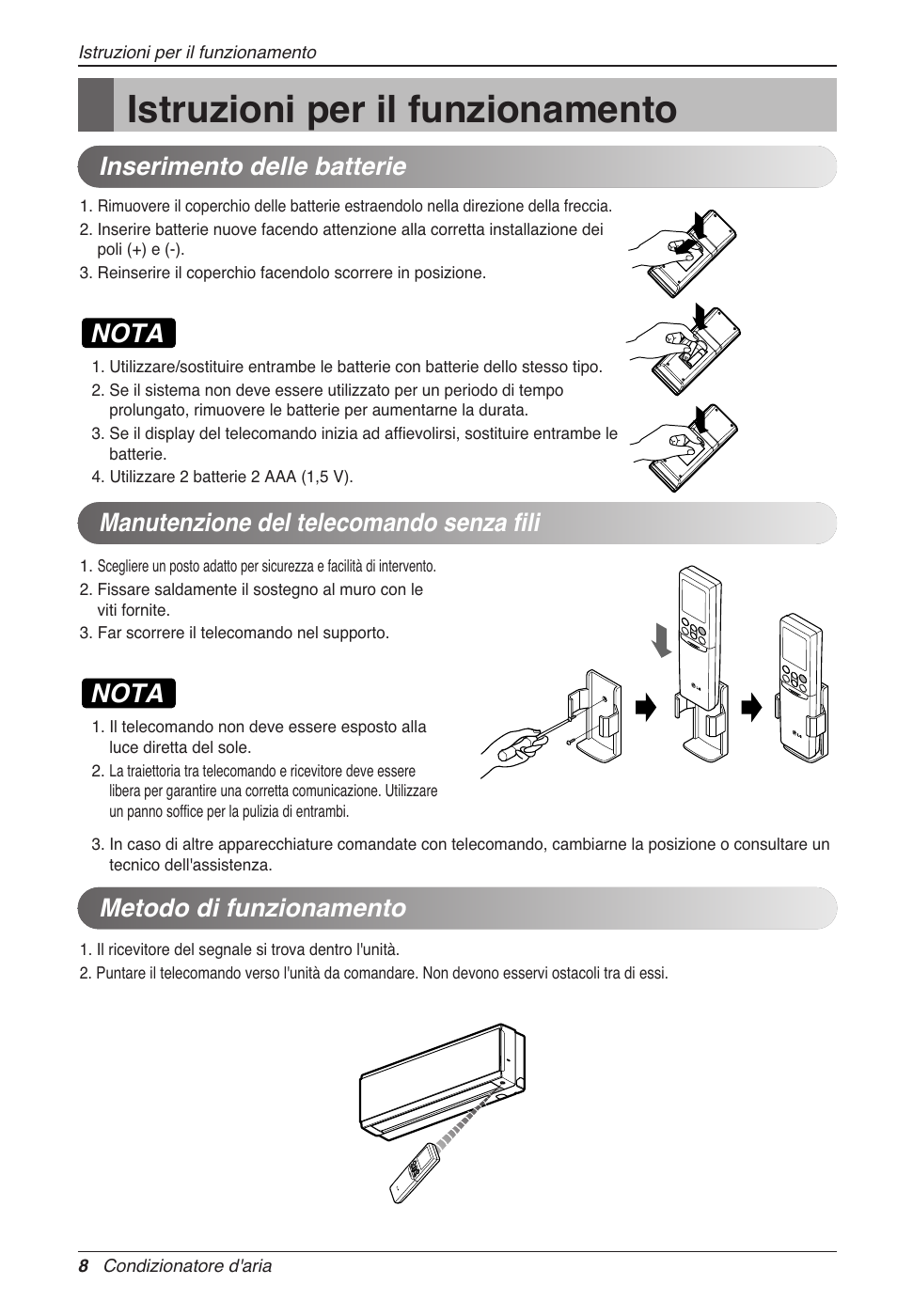 Istruzioni per il funzionamento, Nota, Metodo di funzionamento | LG CC07AWV User Manual | Page 28 / 381