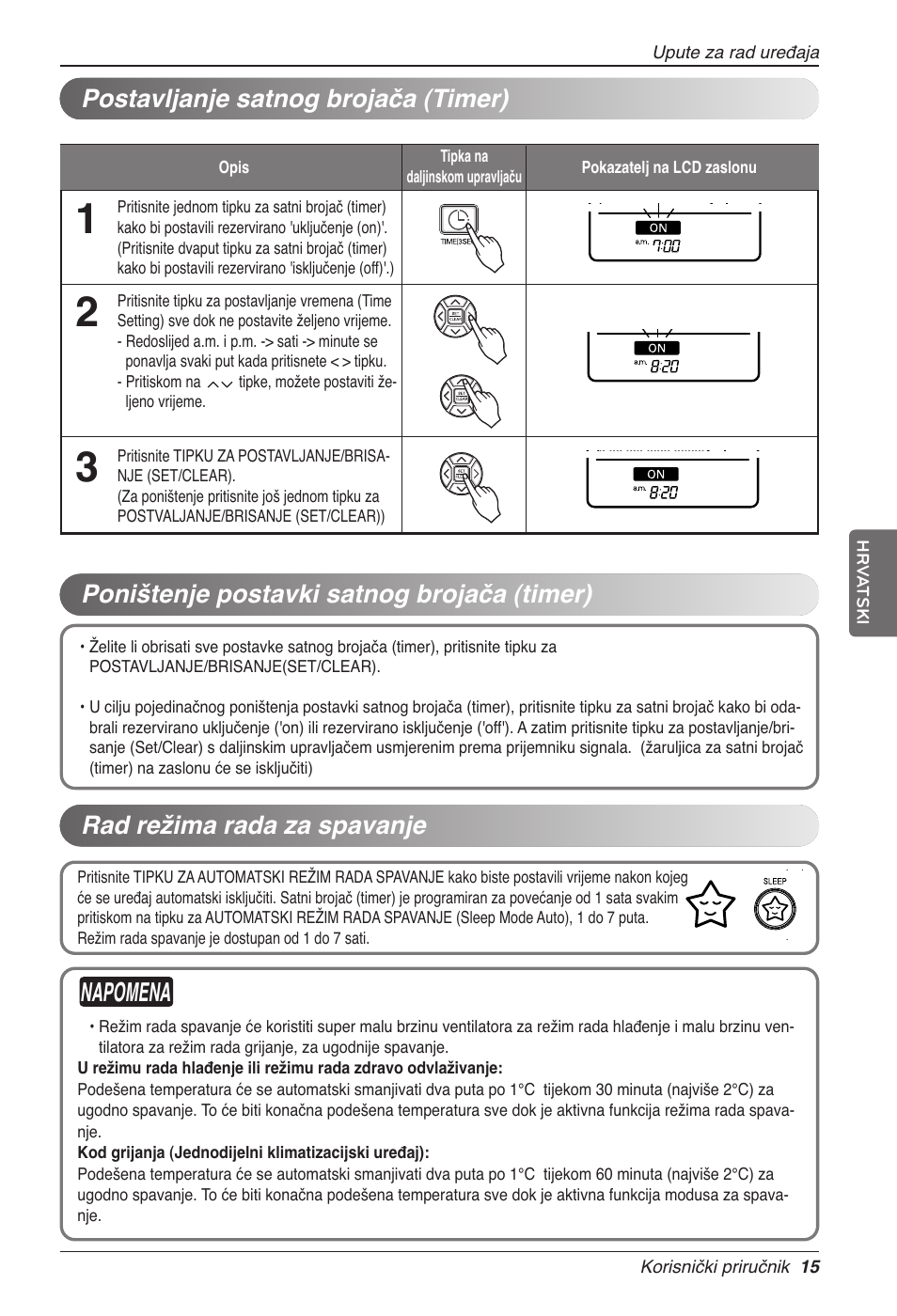 Napomena, Rad režima rada za spavanje | LG CC07AWV User Manual | Page 295 / 381