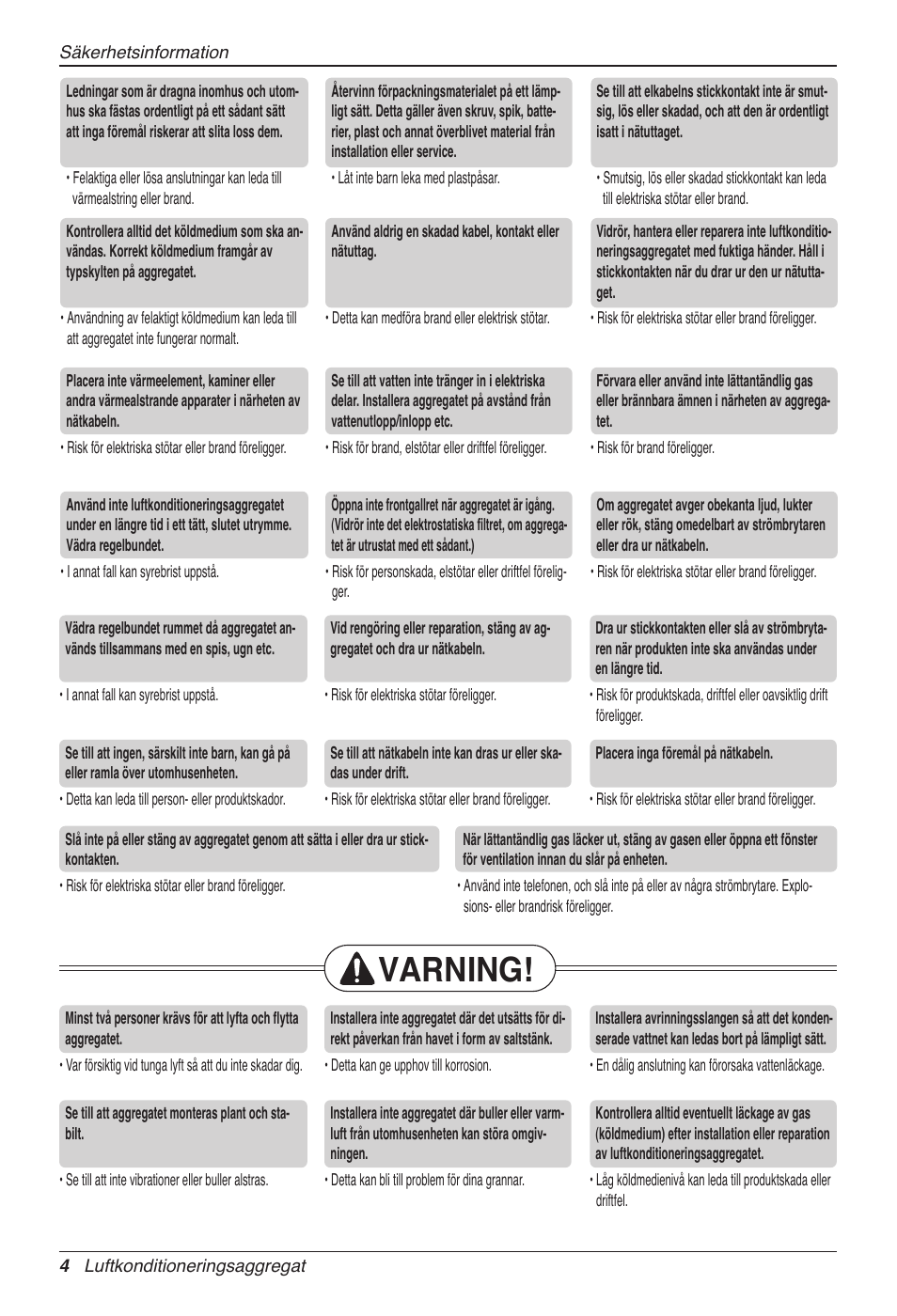 Varning | LG CC07AWV User Manual | Page 304 / 381