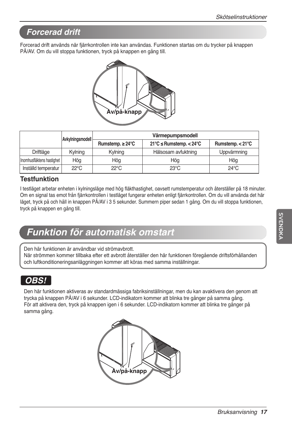 Funktion för automatisk omstart, Forcerad drift | LG CC07AWV User Manual | Page 317 / 381