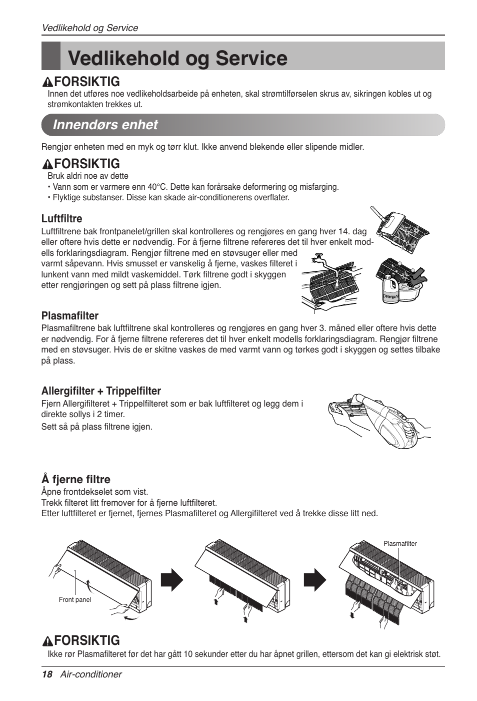 Vedlikehold og service, Forsiktig, Innendørs enhet | LG CC07AWV User Manual | Page 338 / 381